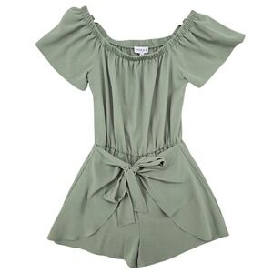 Gilli Sage Green Off Shoulder Tie Waist Shorts MEDIUM Boho Chic Romantic Romper